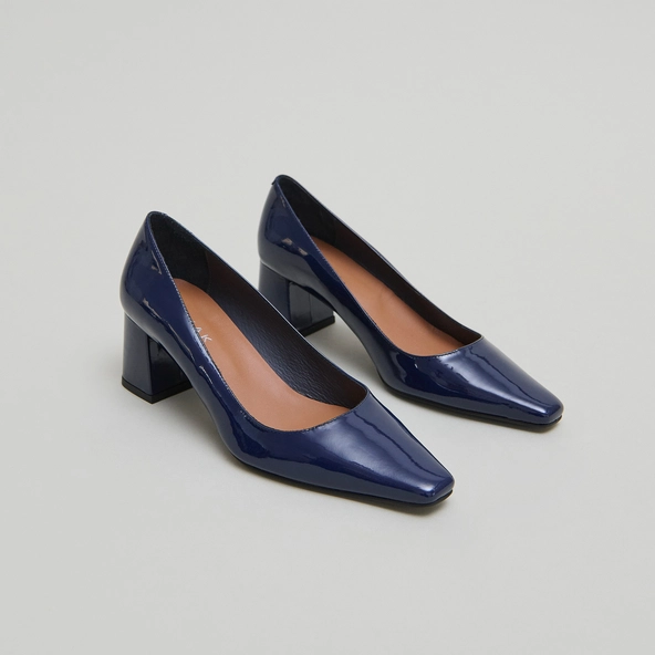 Escarpins &agrave; talons recouverts en vernis bleu | DULINA | Jonak