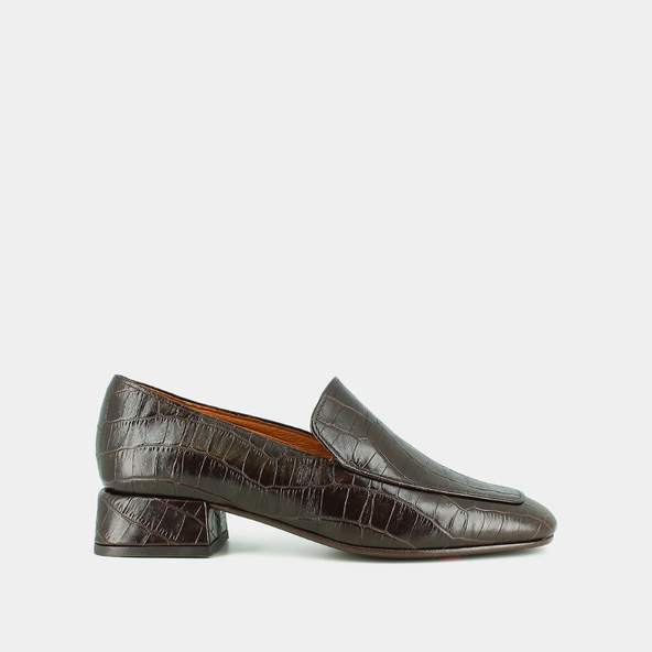 Mocassins &agrave; bouts arrondis en cuir reptile marron | DYNAMIC | Jonak