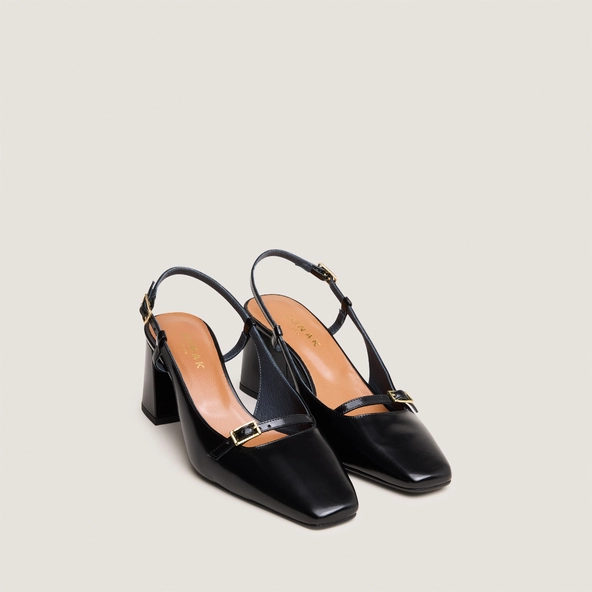 Slingbacks à talons en cuir glacé noir | DADELLE | Jonak