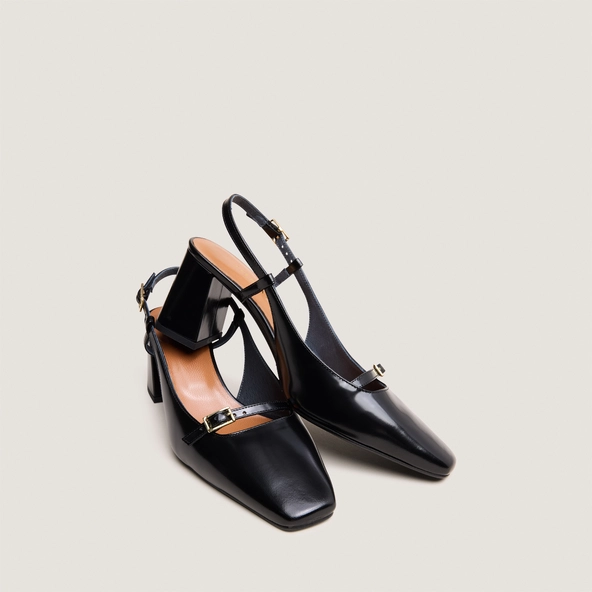 Slingbacks à talons en cuir glacé noir | DADELLE | Jonak
