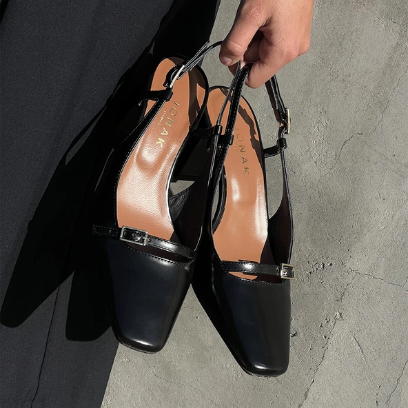 Slingbacks à talons en cuir glacé noir | DADELLE | Jonak