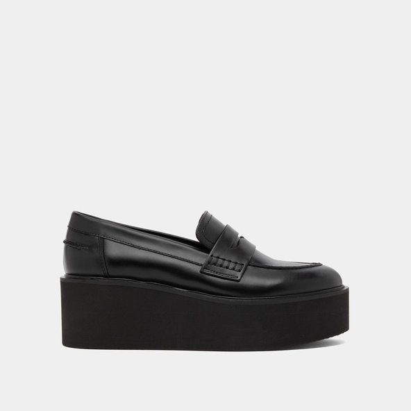 Mocassins compens&eacute;s en cuir noir | ANJA | Jonak