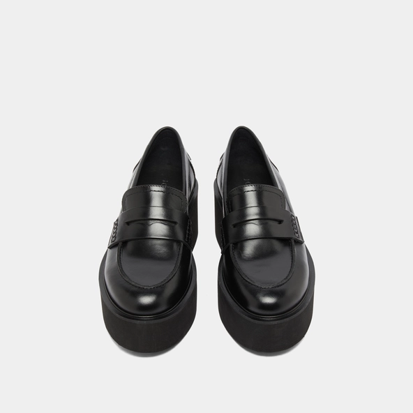 Mocassins compens&eacute;s en cuir noir | ANJA | Jonak