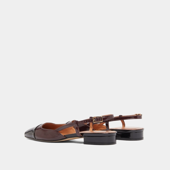 Ballerines ouvertes en cuir verni noir et vernis plissé bordeaux | DHAPOU | Jonak