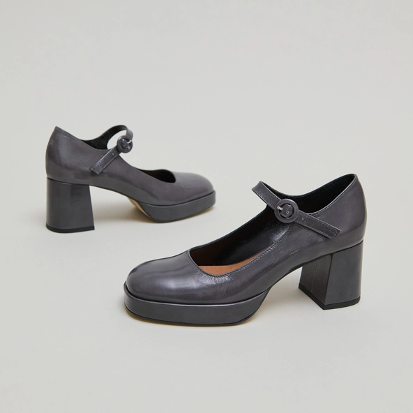 Babies à talons et brides uniques en cuir brillant gris | VUELO | Jonak