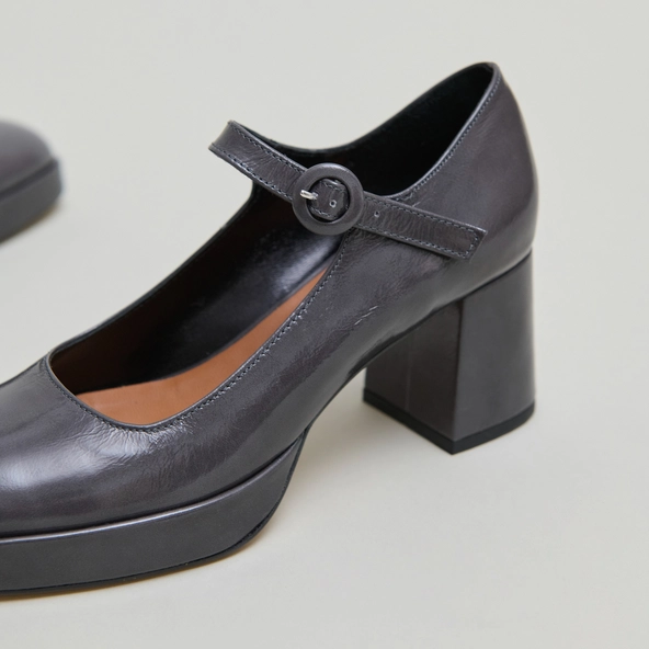 Babies à talons et brides uniques en cuir brillant gris | VUELO | Jonak