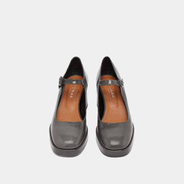 Babies à talons et brides uniques en cuir brillant gris | VUELO | Jonak