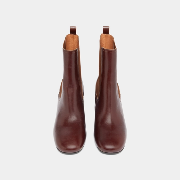 Bottines à talons et élastiques en cuir marron | DENON | Jonak
