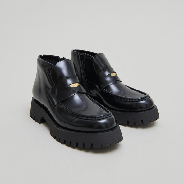 Boots à empiècements en cuir glacé noir | DESK | Jonak