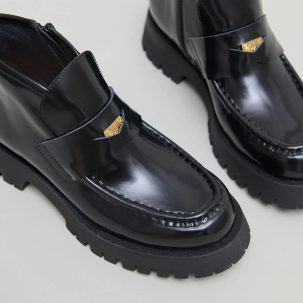 Boots à empiècements en cuir glacé noir | DESK | Jonak