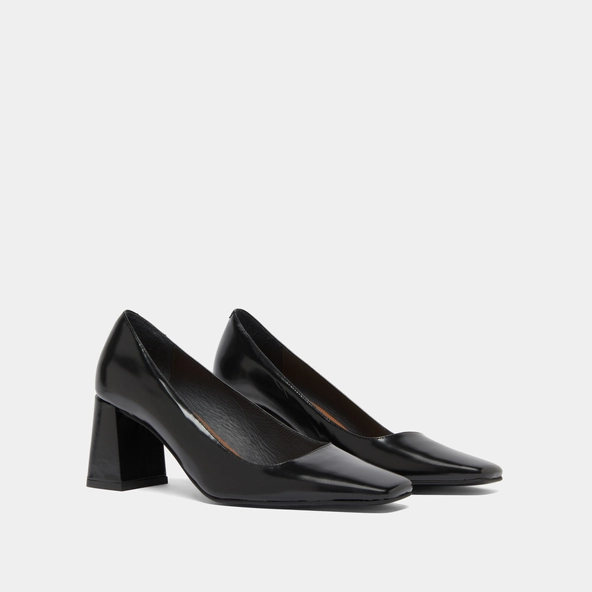 Escarpins à larges talons en cuir glacé noir | DODEME | Jonak