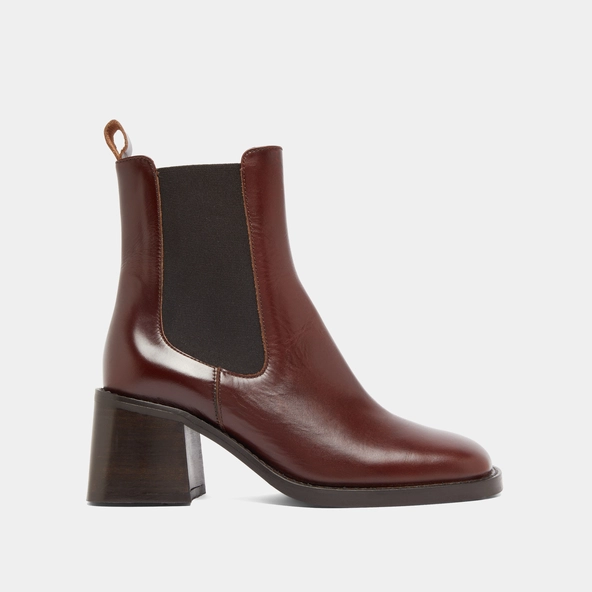 Bottines à élastiques et talons épais en cuir patiné marron | DUCK | Jonak