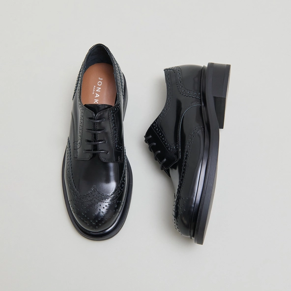 Derbies ajour&eacute;es en cuir glac&eacute; noir | DUERMO | Jonak