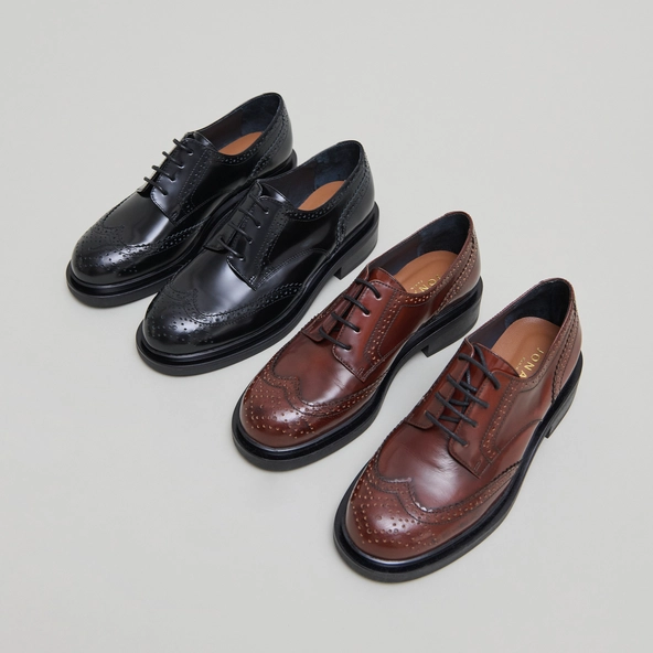 Derbies ajour&eacute;es en cuir glac&eacute; noir | DUERMO | Jonak