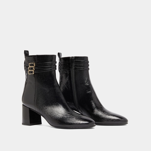 Bottines détaillées de boucles en vernis plissé noir | DURANO | Jonak