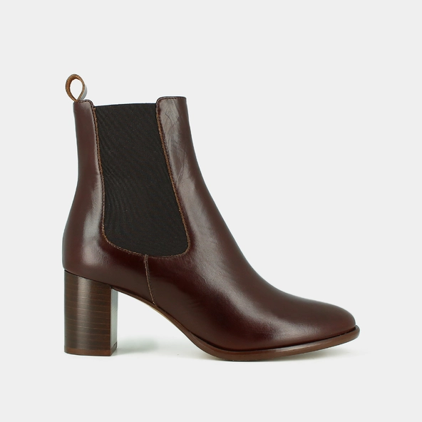 Bottines à talons et élastiques en cuir souple marron | DEVIN | Jonak