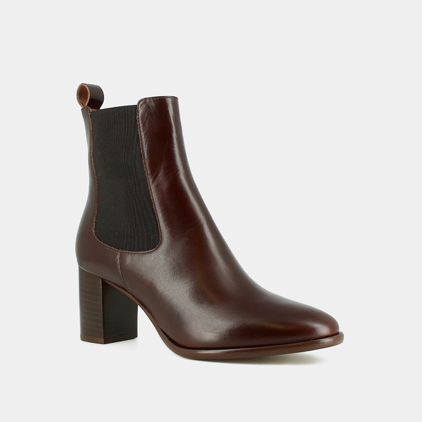Bottines à talons et élastiques en cuir souple marron | DEVIN | Jonak