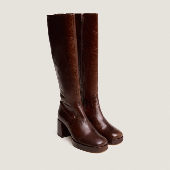Bottes à talons et plateformes en cuir vieilli marron | VANEO | Jonak