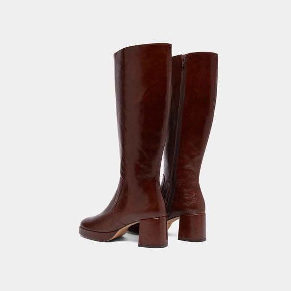 Bottes à talons et plateformes en cuir vieilli marron | VANEO | Jonak
