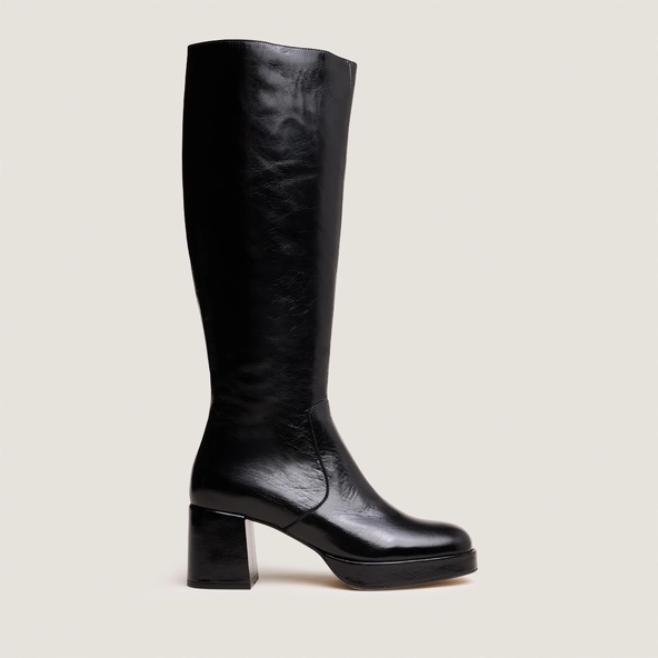 Bottes à talons et plateformes en cuir vieilli noir | VANEO | Jonak