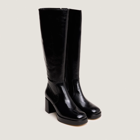 Bottes à talons et plateformes en cuir vieilli noir | VANEO | Jonak