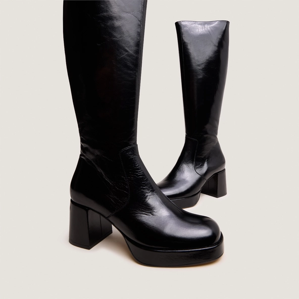 Bottes à talons et plateformes en cuir vieilli noir | VANEO | Jonak