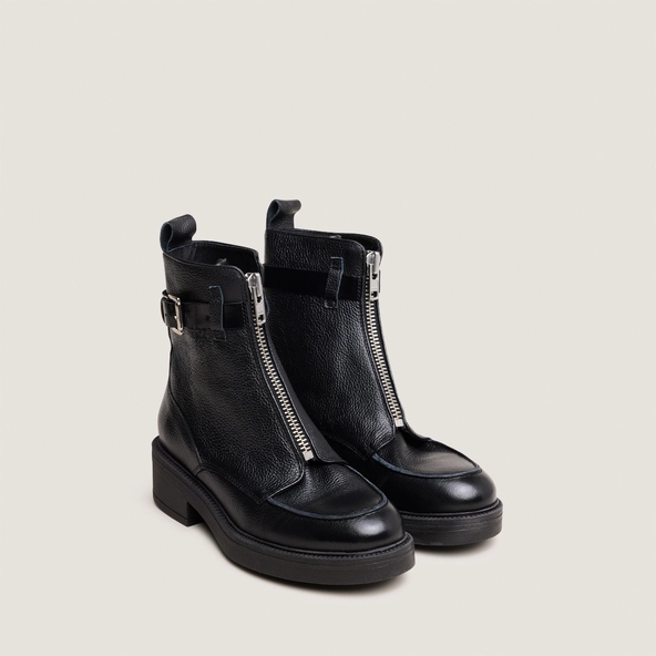 Boots à fermetures éclairs en cuir grainé et cuir noirs | ARIO | Jonak