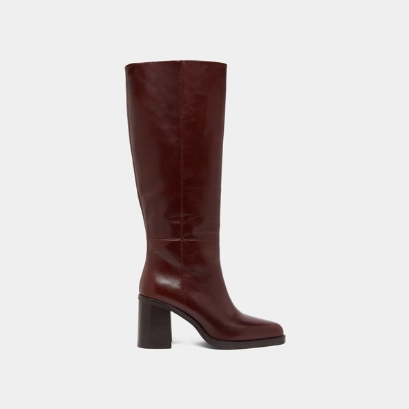 Bottes à talons lamellés en cuir marron | DICKINSON | Jonak