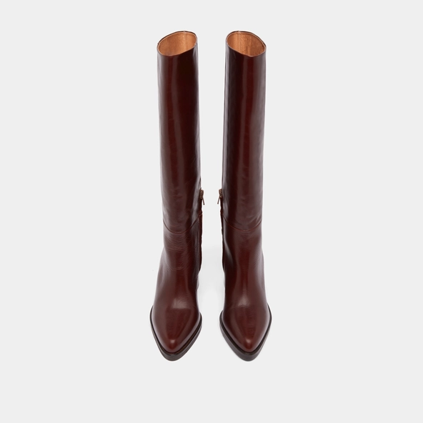 Bottes à talons lamellés en cuir marron | DICKINSON | Jonak