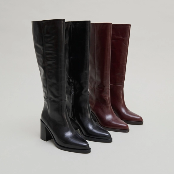 Bottes à talons lamellés en cuir noir | DICKINSON | Jonak