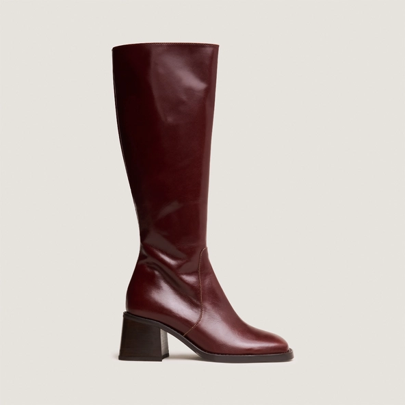 Bottes &agrave; talons et bouts carr&eacute;s en cuir marron | DIOU | Jonak