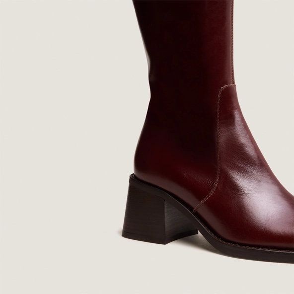 Bottes &agrave; talons et bouts carr&eacute;s en cuir marron | DIOU | Jonak