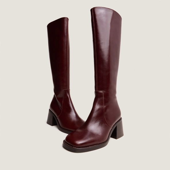 Bottes &agrave; talons et bouts carr&eacute;s en cuir marron | DIOU | Jonak