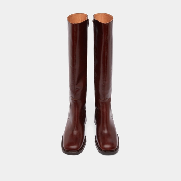 Bottes &agrave; talons et bouts carr&eacute;s en cuir marron | DIOU | Jonak