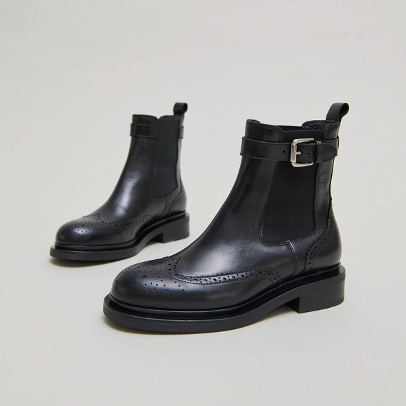 Boots à boucles en cuir noir | DOUBY | Jonak