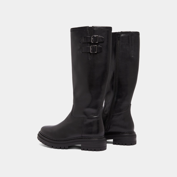 Bottes hautes &agrave; semelles crant&eacute;es et bou... en cuir noir | ADALIA | Jonak