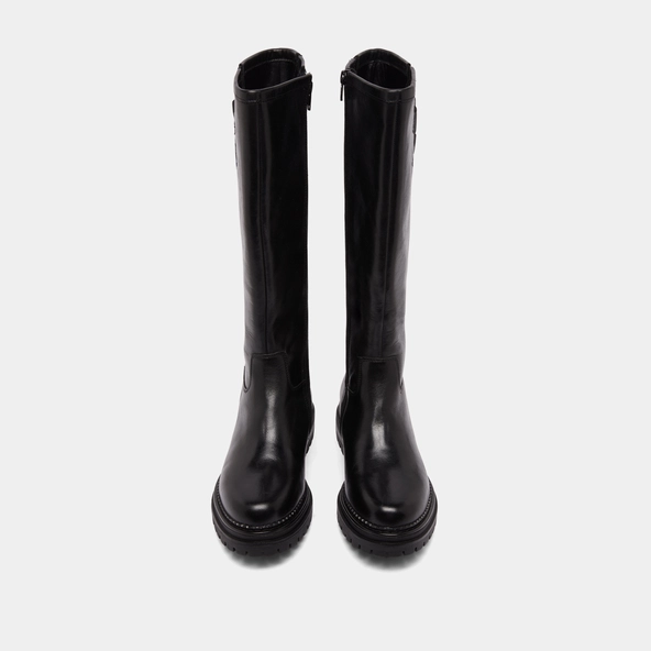 Bottes hautes &agrave; semelles crant&eacute;es et bou... en cuir noir | ADALIA | Jonak
