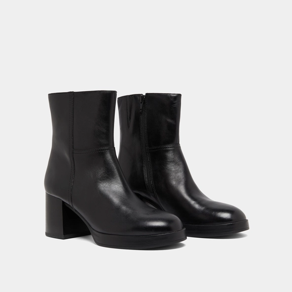 Bottines &agrave; talons flare en cuir noir | ANELLE | Jonak