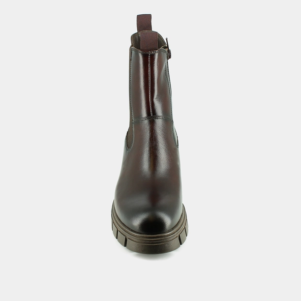 Boots à semelles crantées et bouts ronds... en cuir brun rouge | ARONA | Jonak