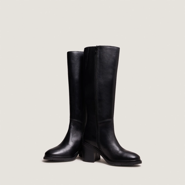Bottes &agrave; talons et &agrave; bouts ronds en cuir noir | ATILUS | Jonak