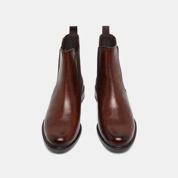 Boots à élastiques et à bouts ronds en cuir cognac | AUDRY | Jonak