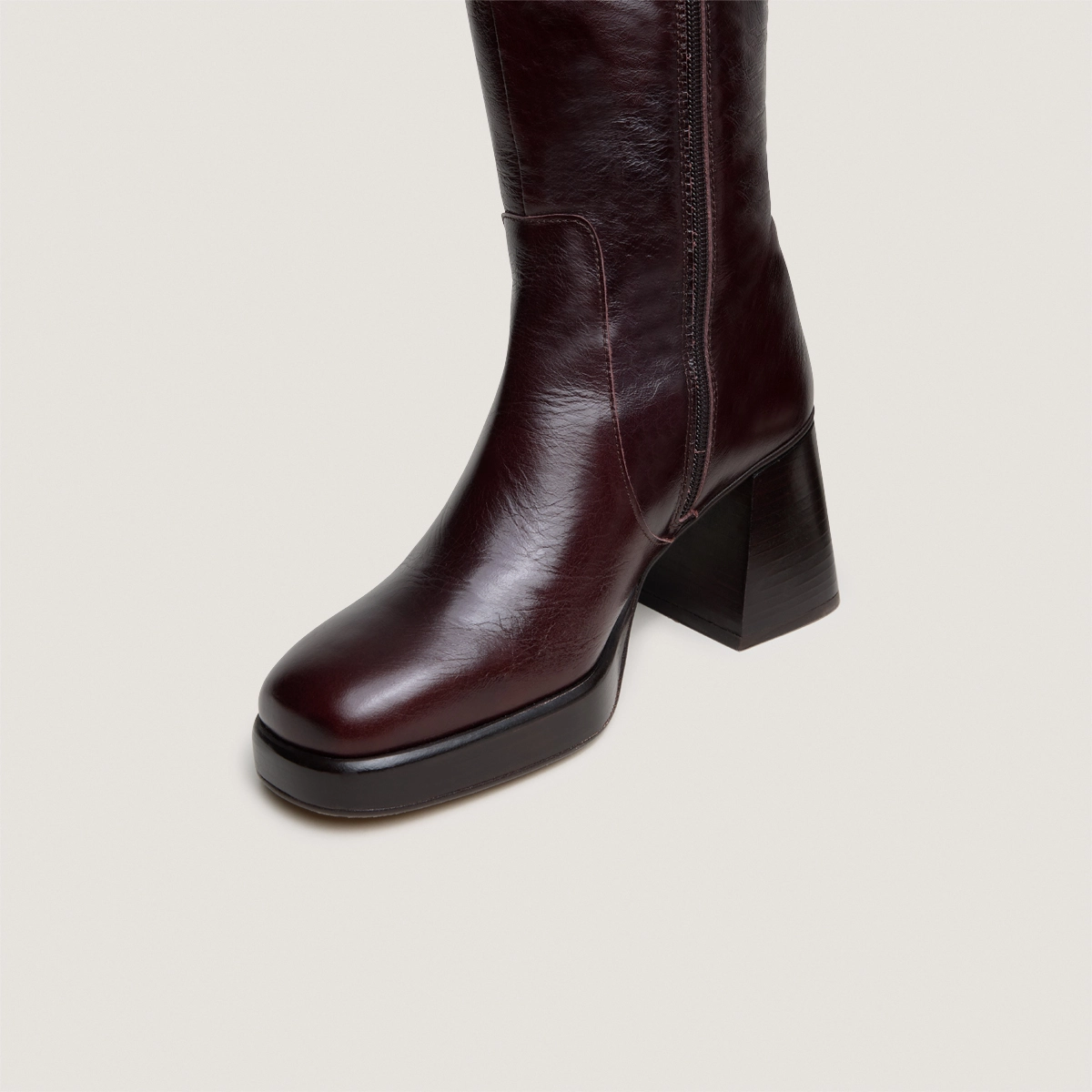 Bottes &agrave; plateformes en cuir vieilli chocolat taille mollet M | BETINA | Jonak