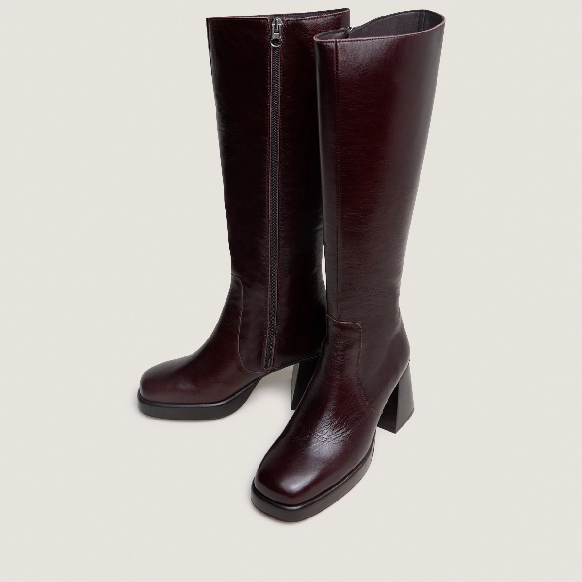 Bottes &agrave; plateformes en cuir vieilli chocolat taille mollet M | BETINA | Jonak