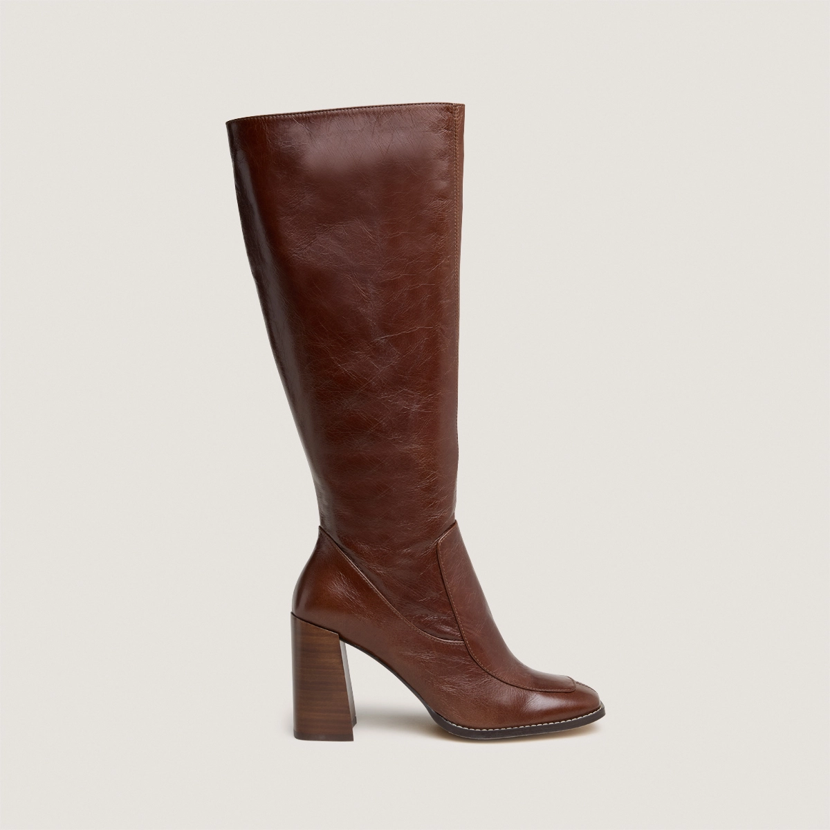 Bottes hautes à bouts carrés en cuir vieilli marron taille mollet m | VAUBANE | Jonak