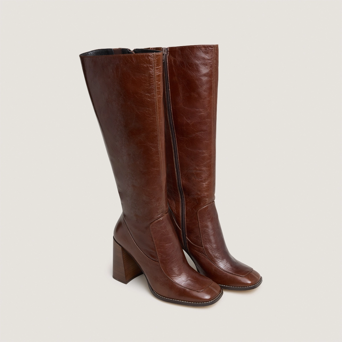 Bottes hautes à bouts carrés en cuir vieilli marron taille mollet m | VAUBANE | Jonak