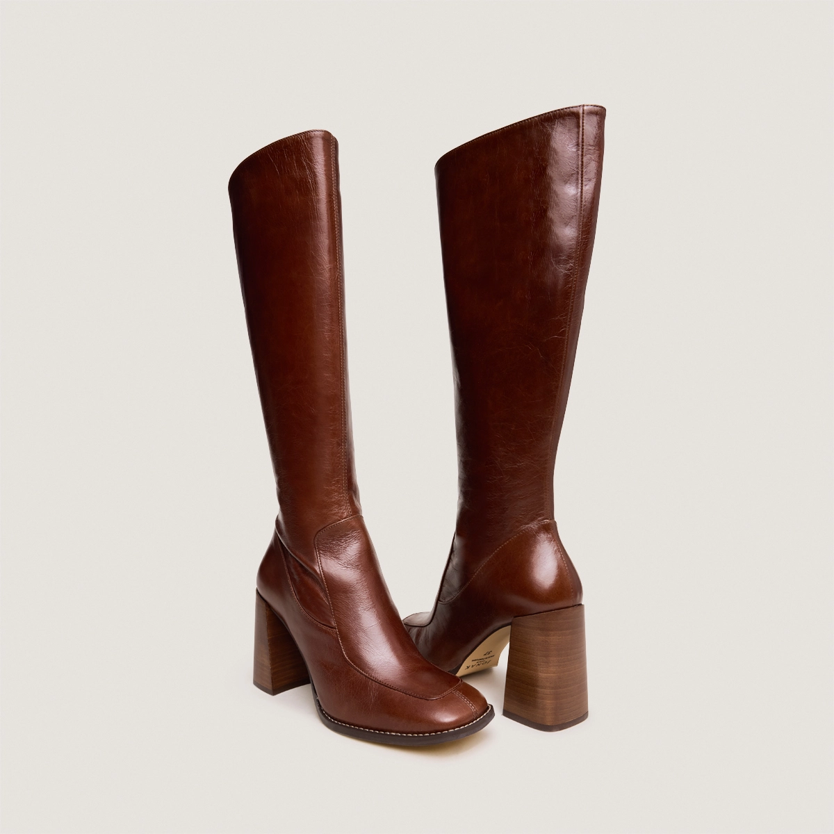 Bottes hautes à bouts carrés en cuir vieilli marron taille mollet m | VAUBANE | Jonak