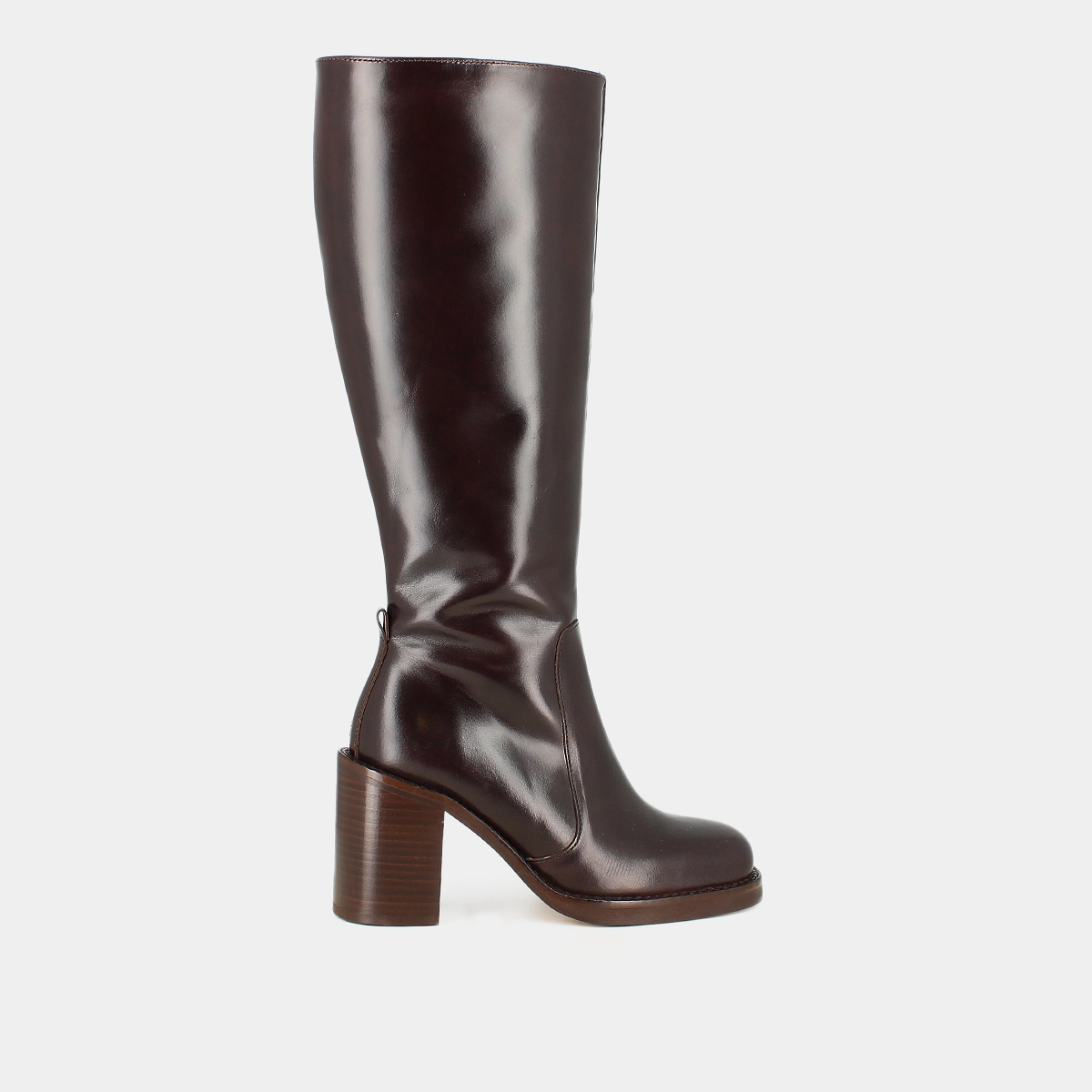 Bottes à talons débordants en cuir marron foncé taille mollet m | BRETZEL | Jonak