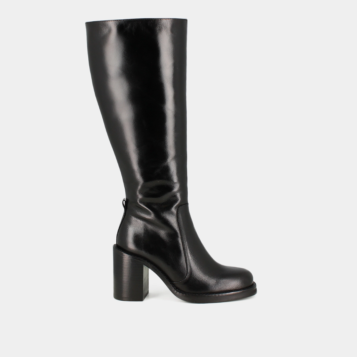 Bottes à talons débordants en cuir noir taille mollet m | BRETZEL | Jonak