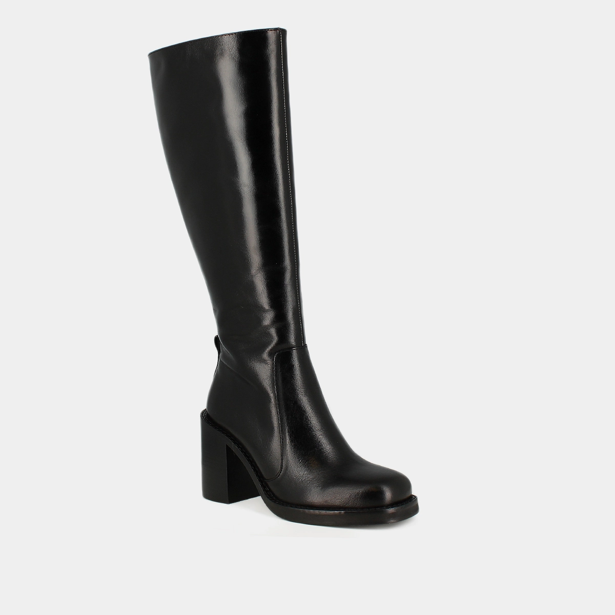 Bottes à talons débordants en cuir noir taille mollet m | BRETZEL | Jonak