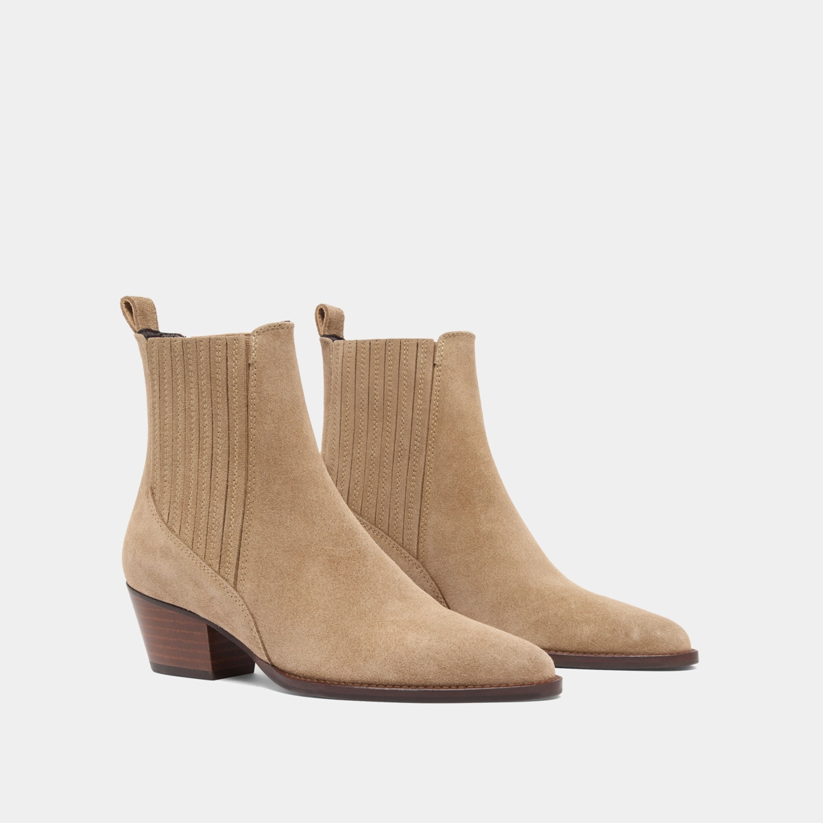 Boots à petits talons biseautés et élast... en croute taupe | BAILEY | Jonak